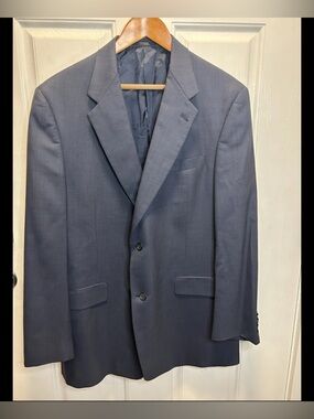 Hart Schaffner Marx Blazer 44L Blue Sharkskin Wool Sport Coat Made in USA Mens